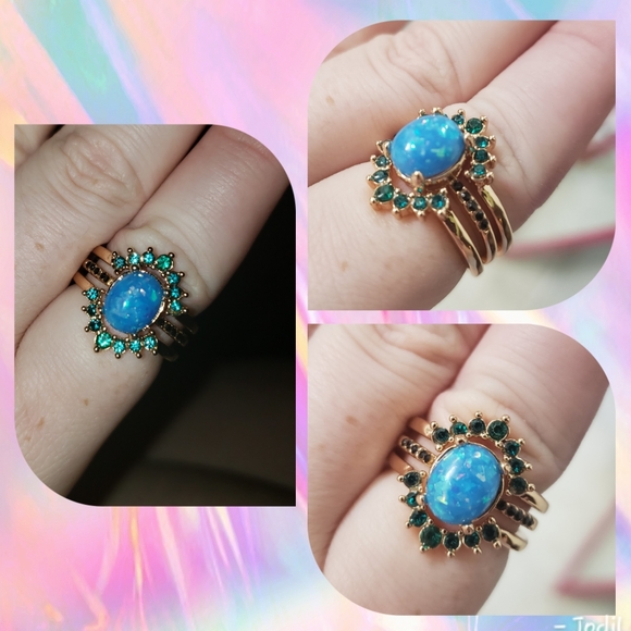 Jewelry - ⚠️LAST CHANCE⚠️Size 9 ring set blue opal halo band boho